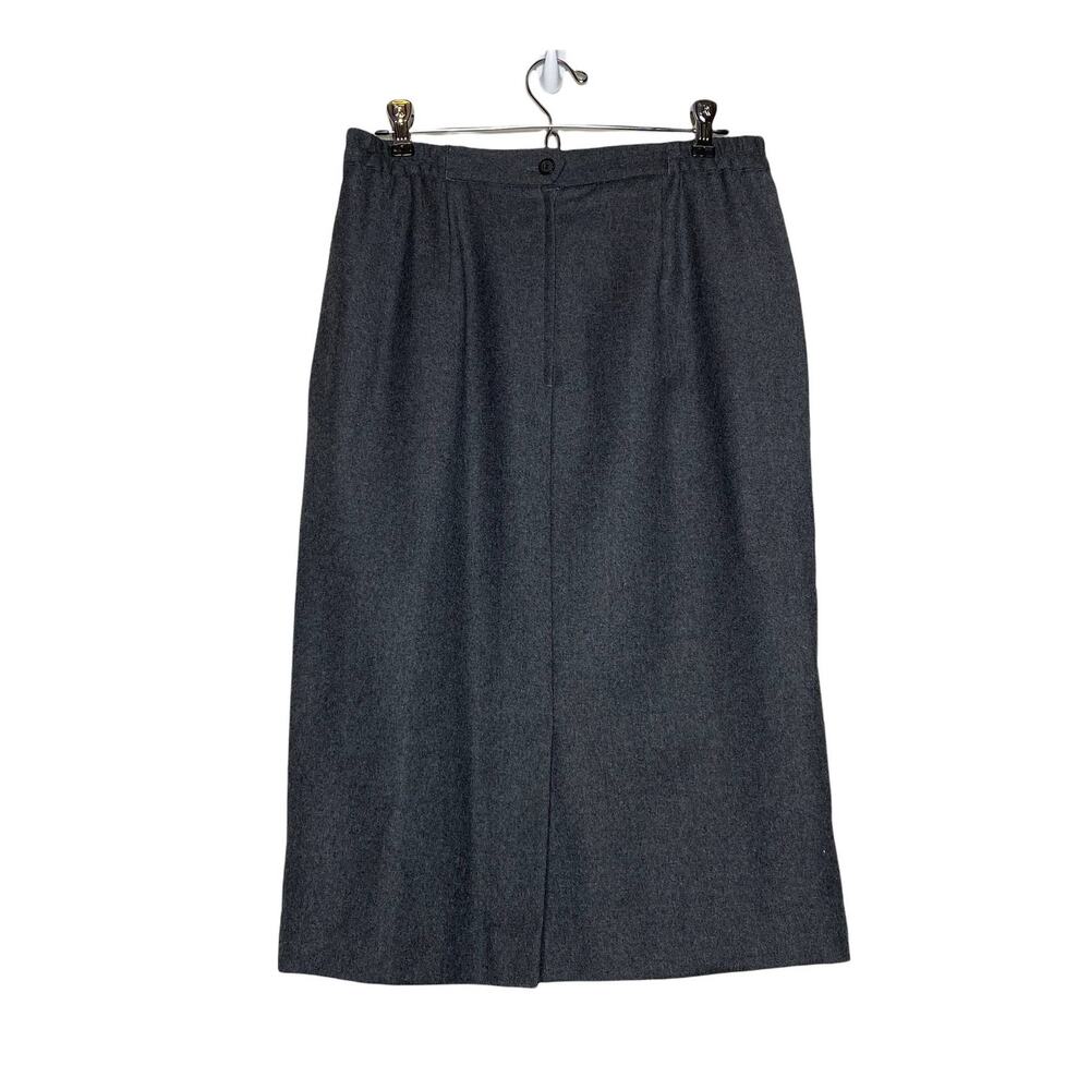 Vintage Wool Midi Skirt Dark Grey Women 10 Elastic Sections Lined Kick Pleat